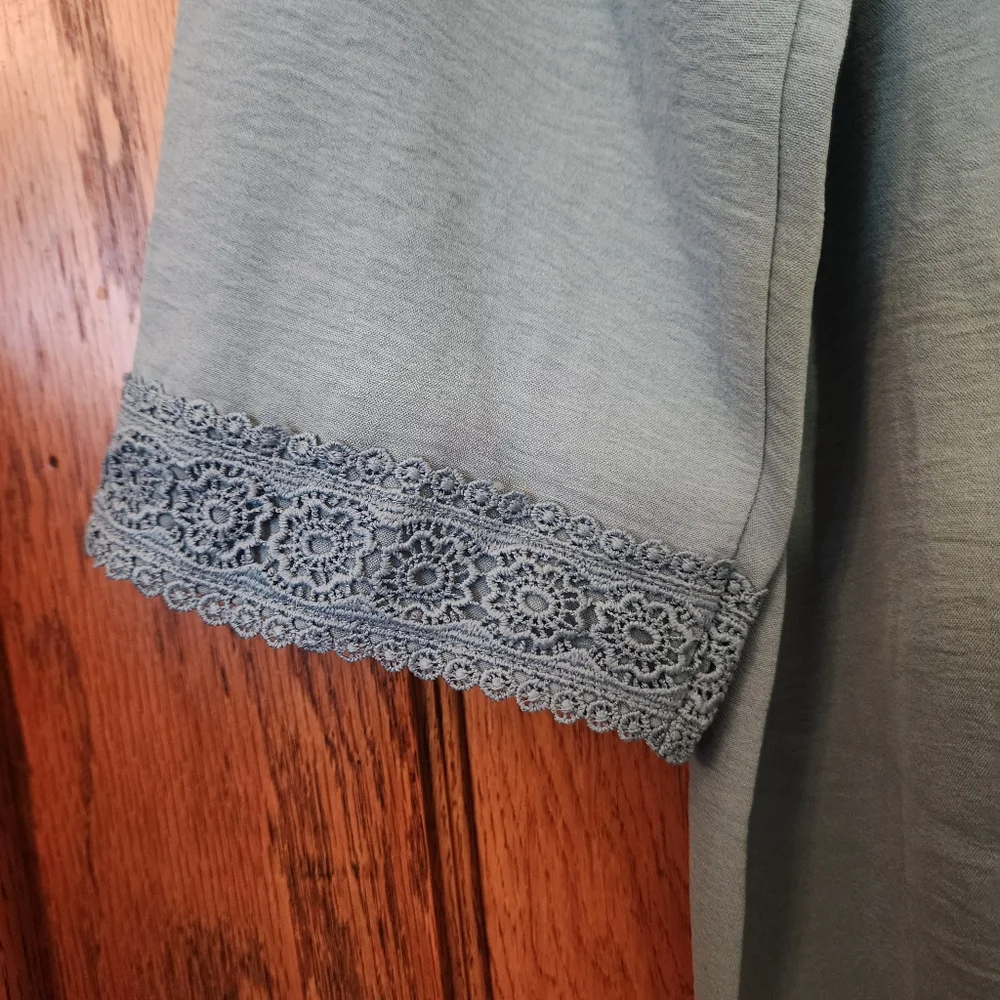 NEW Modlily Womens Teal Green Button Down 3/4 Sleeve Blouse Size L Cottagecore - Picture 6 of 8
